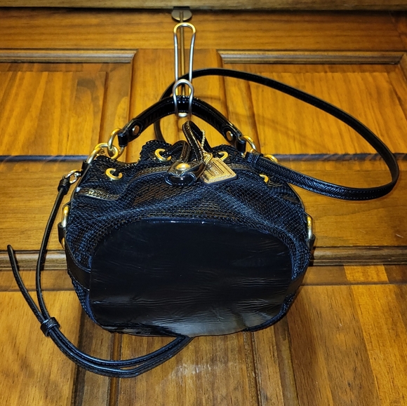 COACH POPPY BLACK SEQUINS CINCH DRAWSTRING MINI BUCKET CROSSBODY HANDBAG 18726 - Picture 13 of 16